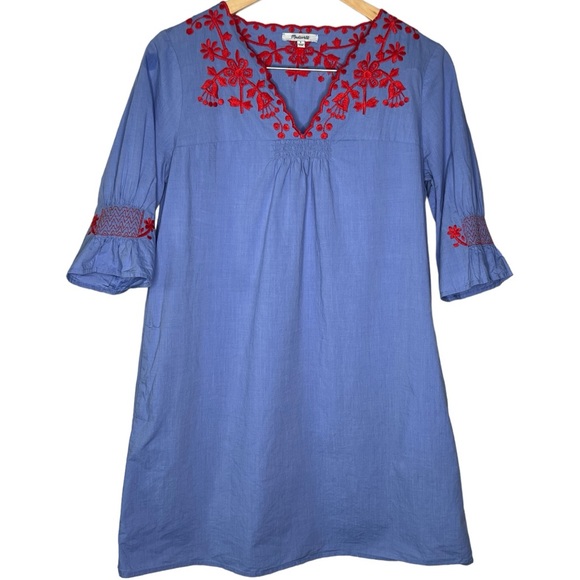 Madewell - Breeze Red Embroidery Blue Dress Pockets - Size Small - Picture 2 of 16